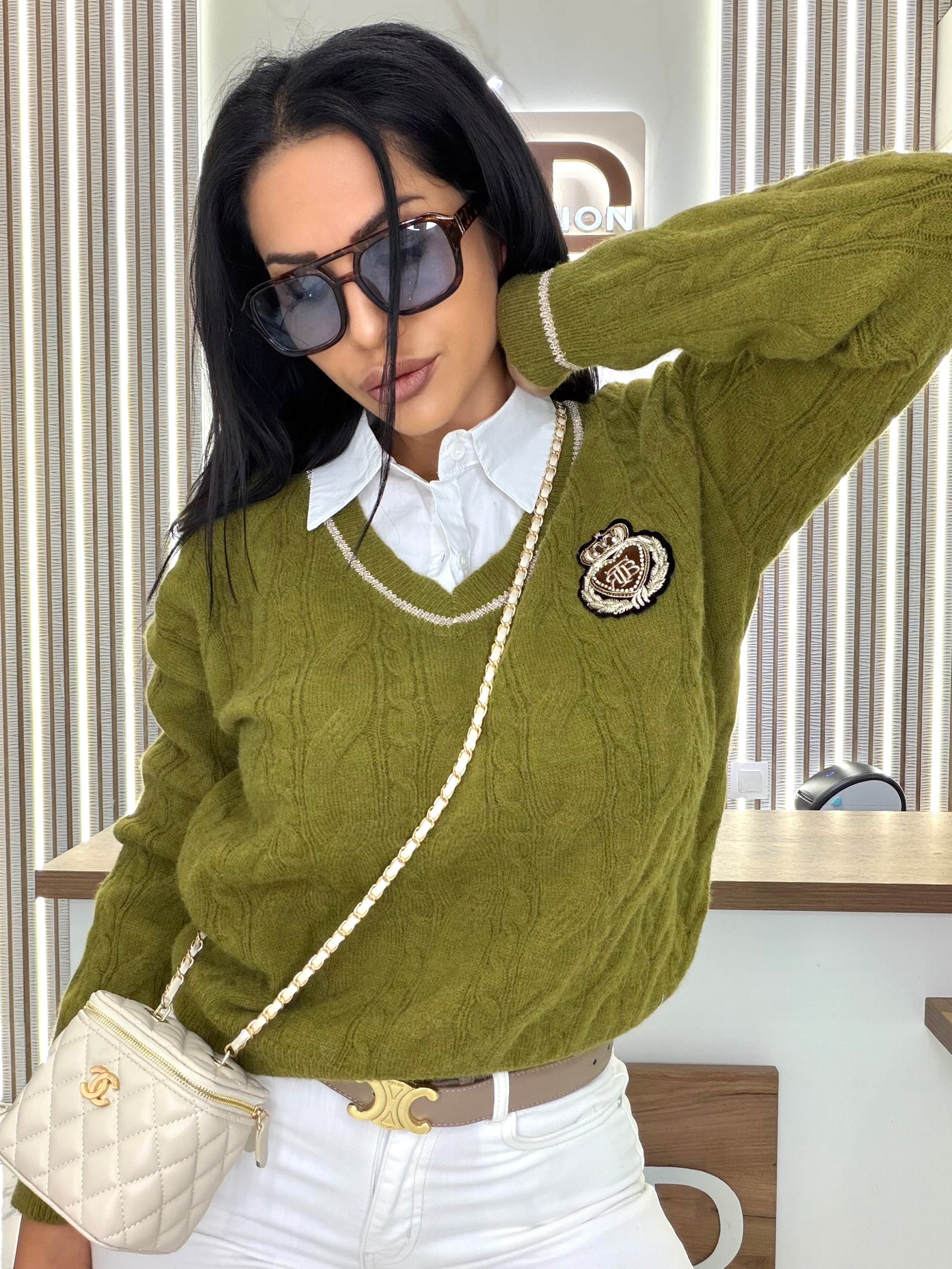 Пуловер "PRESTIGE OLIVE SLEEVE "