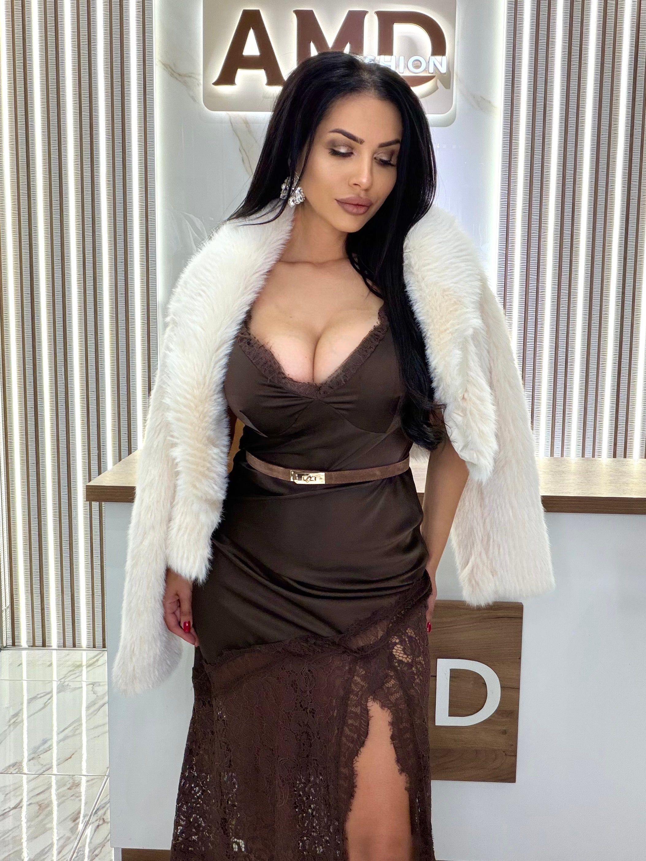 Рокля с колан "SATIN BROWN"
