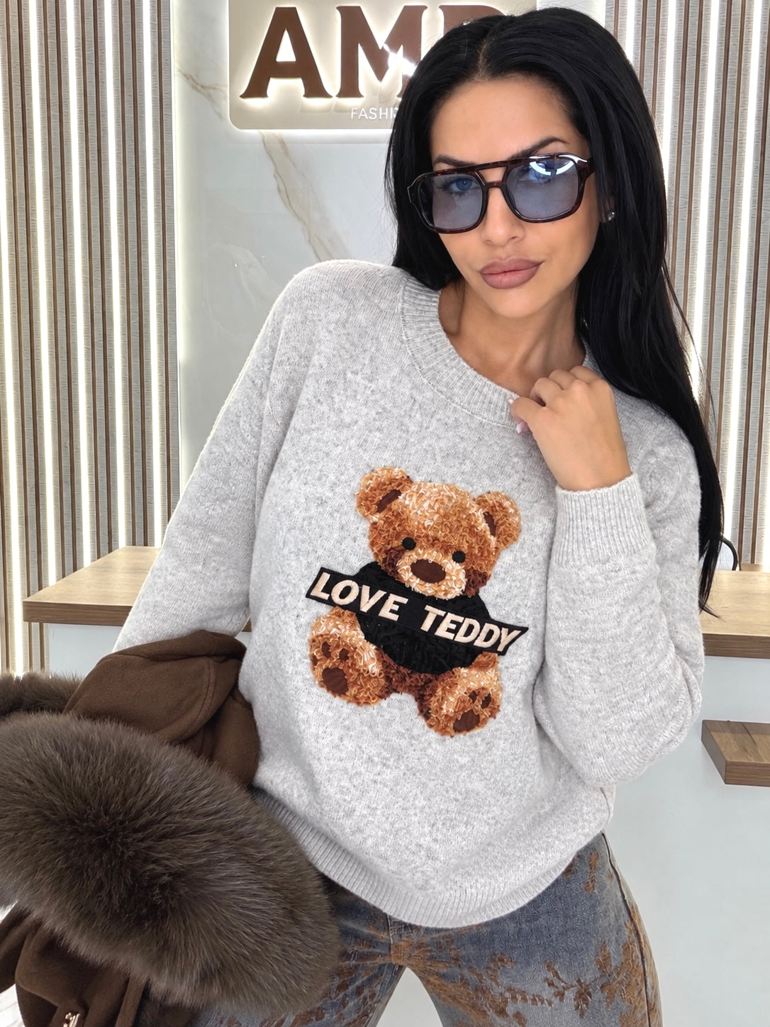 Пуловер "LOVE TEDDY GREY"