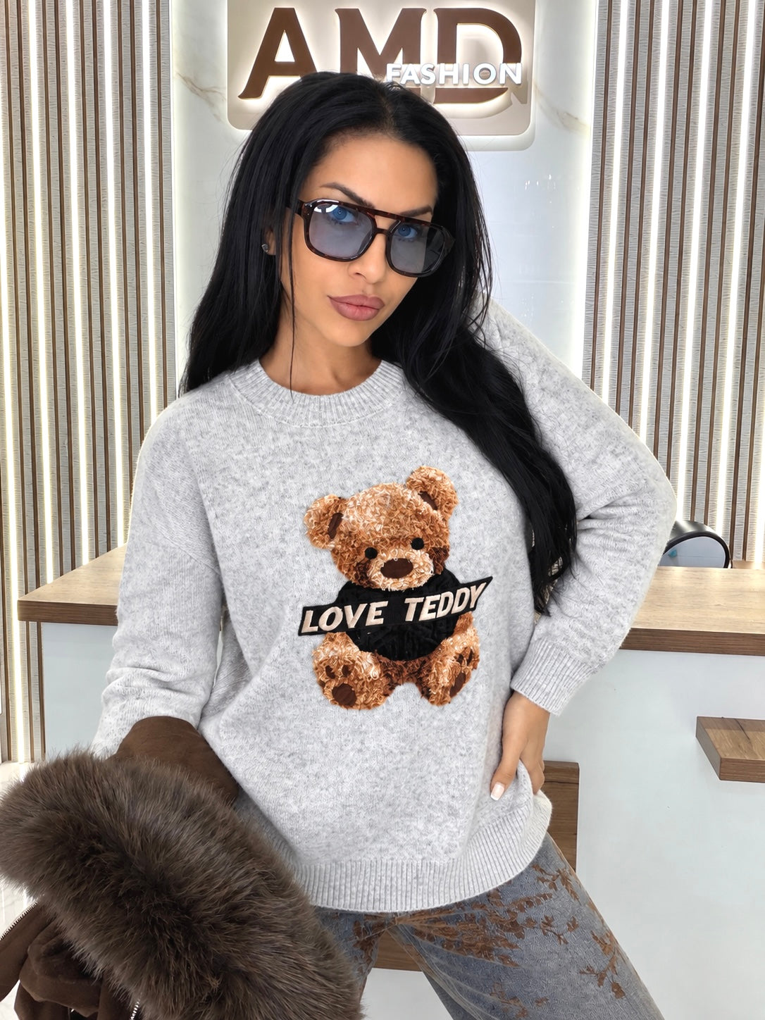 Пуловер "LOVE TEDDY GREY"