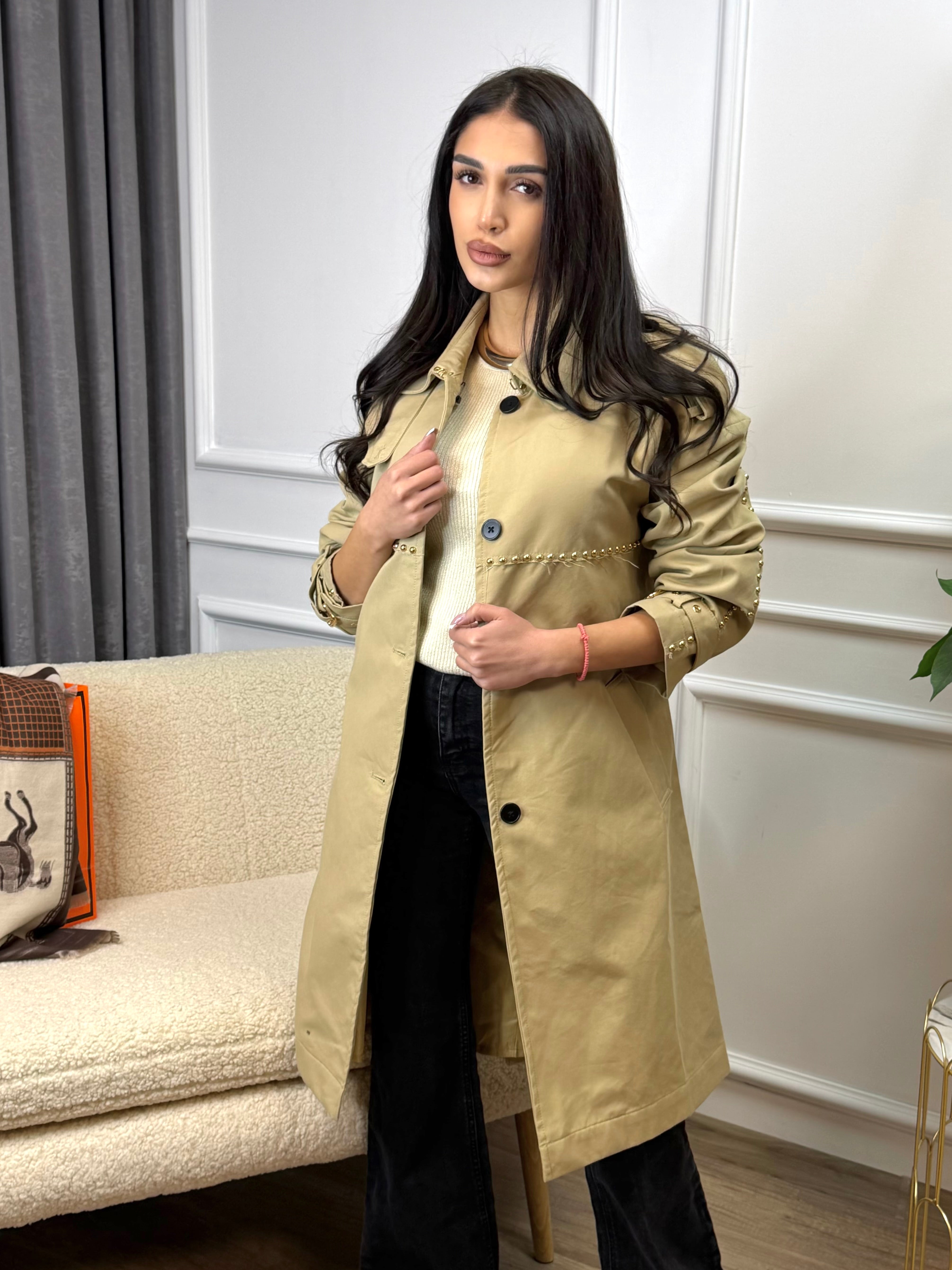 Шлифер " “Studded Beige Trench Coat”