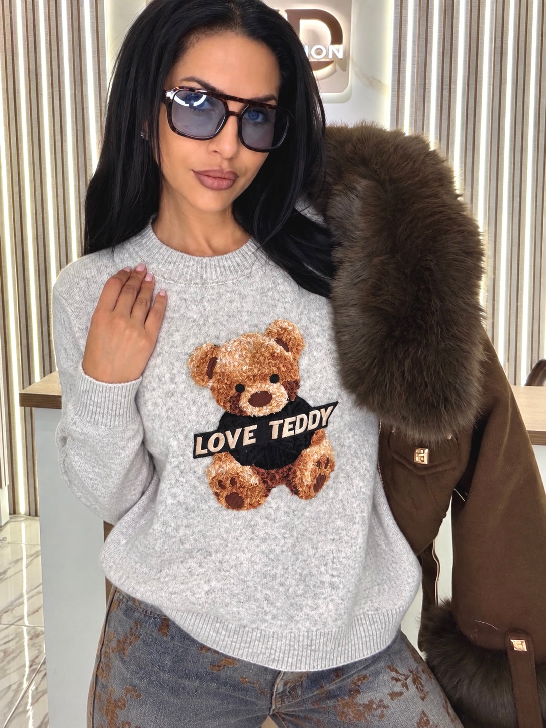 Пуловер "LOVE TEDDY GREY"