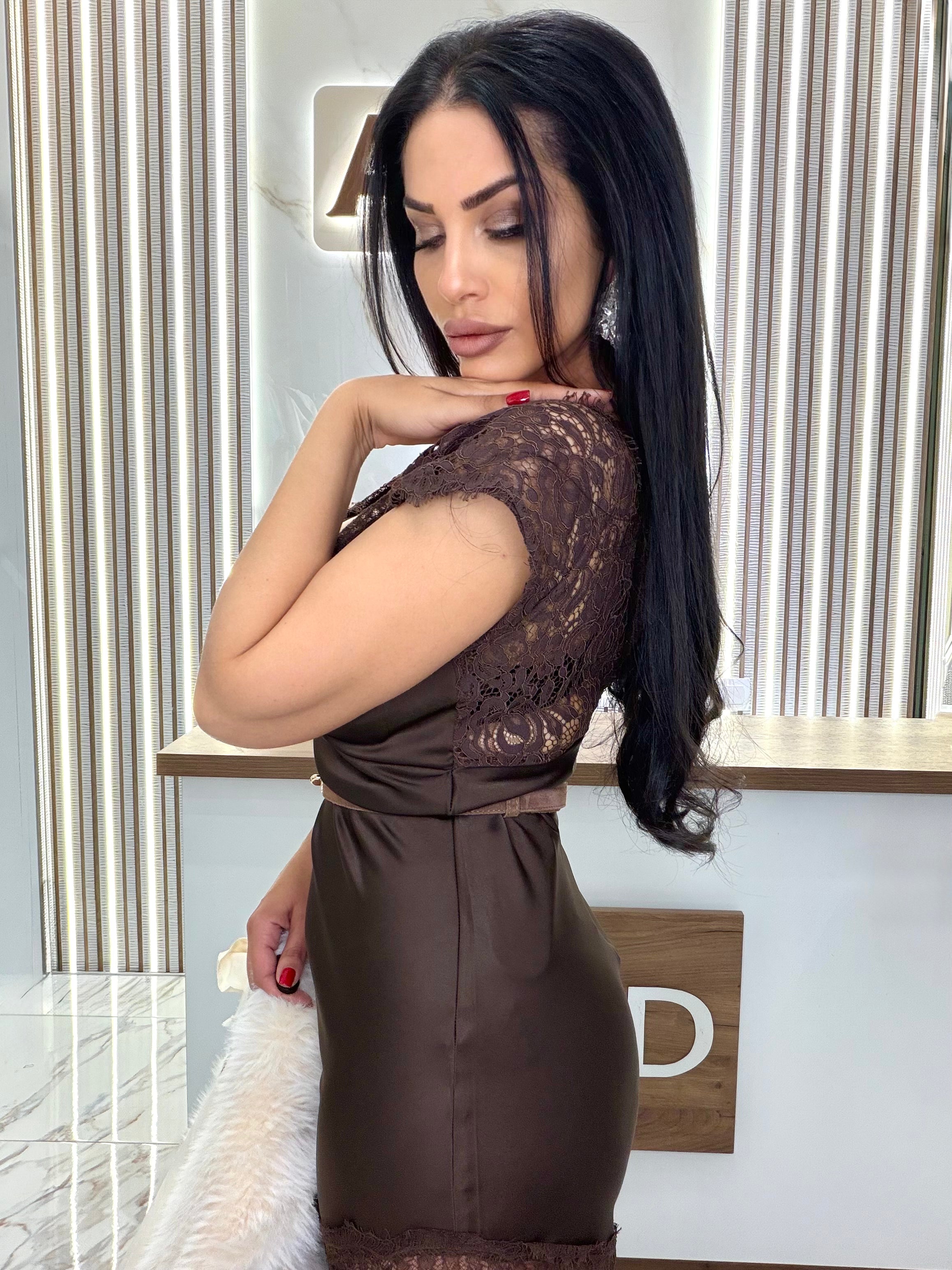 Рокля с колан "SATIN BROWN"