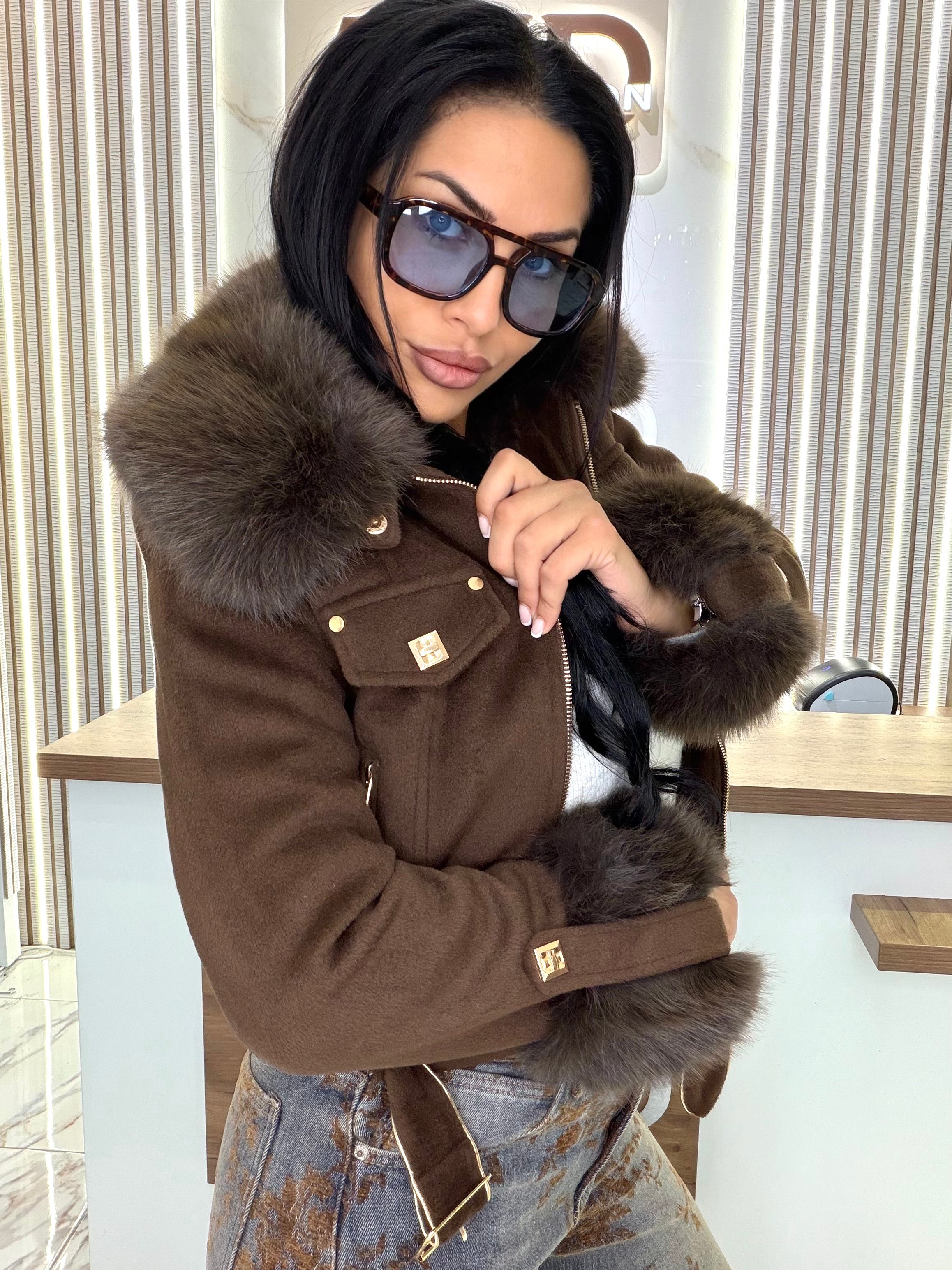 Яке с пух " BROWN LUXE "