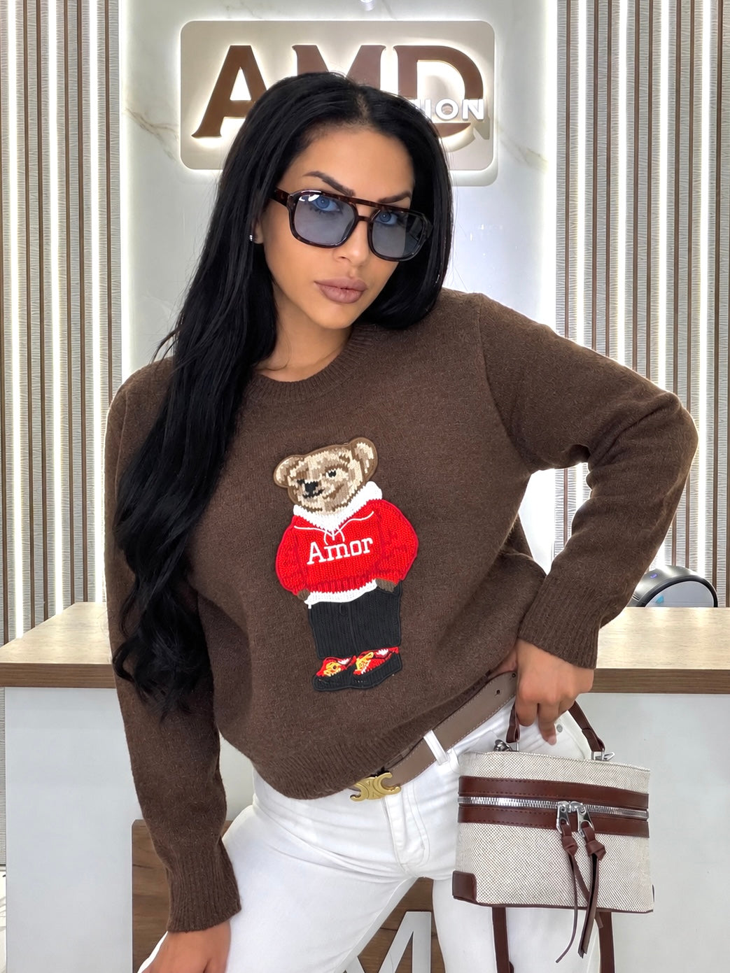 Пуловер "RED TEDDY BEAR - BROWN"