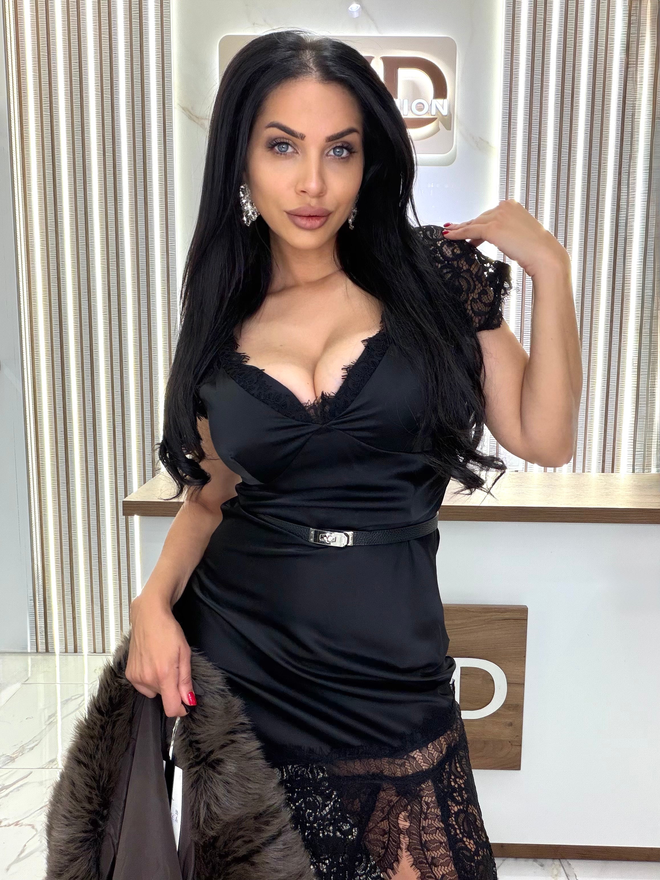 Рокля с колан "SATIN BLACK"