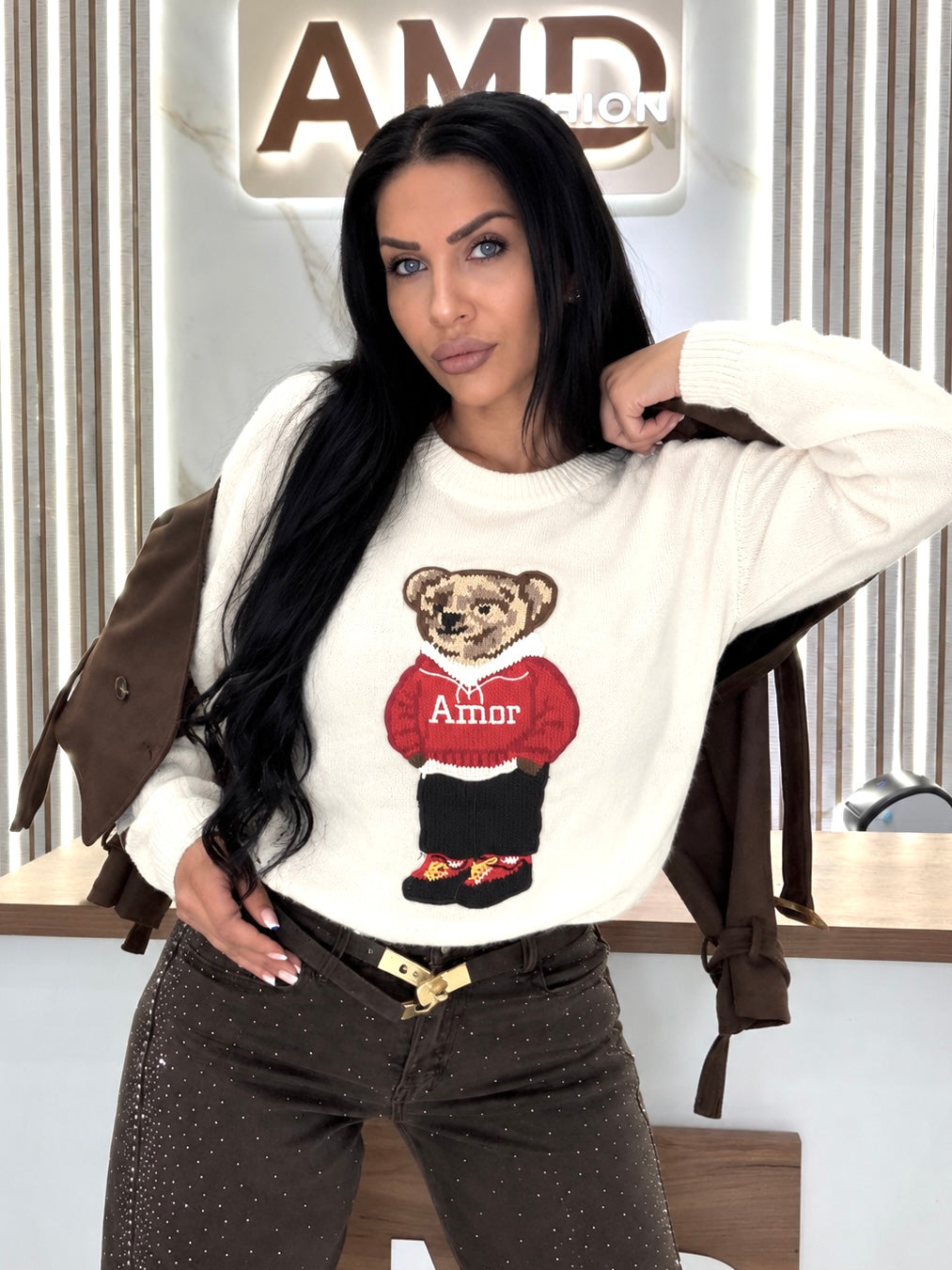 Пуловер "RED TEDDY BEAR - WHITE"