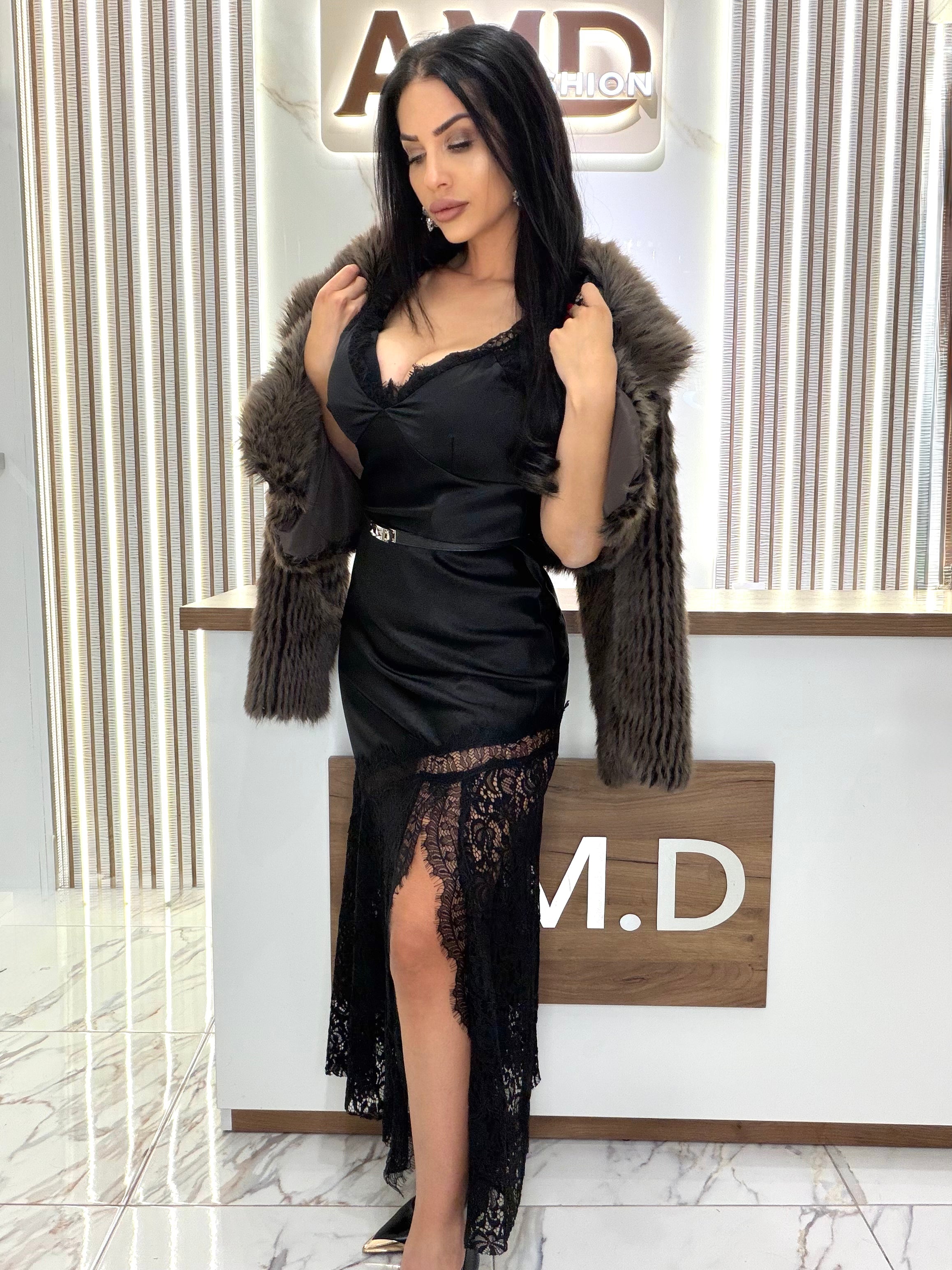 Рокля с колан "SATIN BLACK"