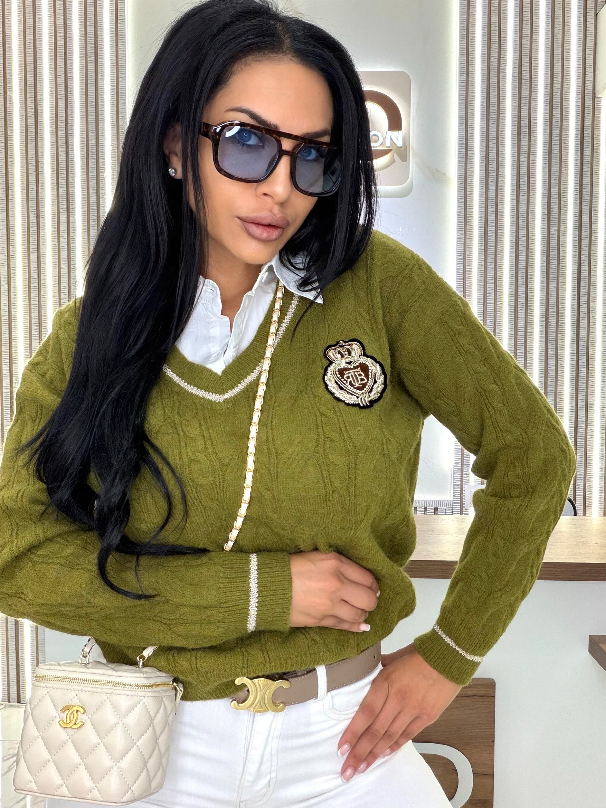 Пуловер "PRESTIGE OLIVE SLEEVE "