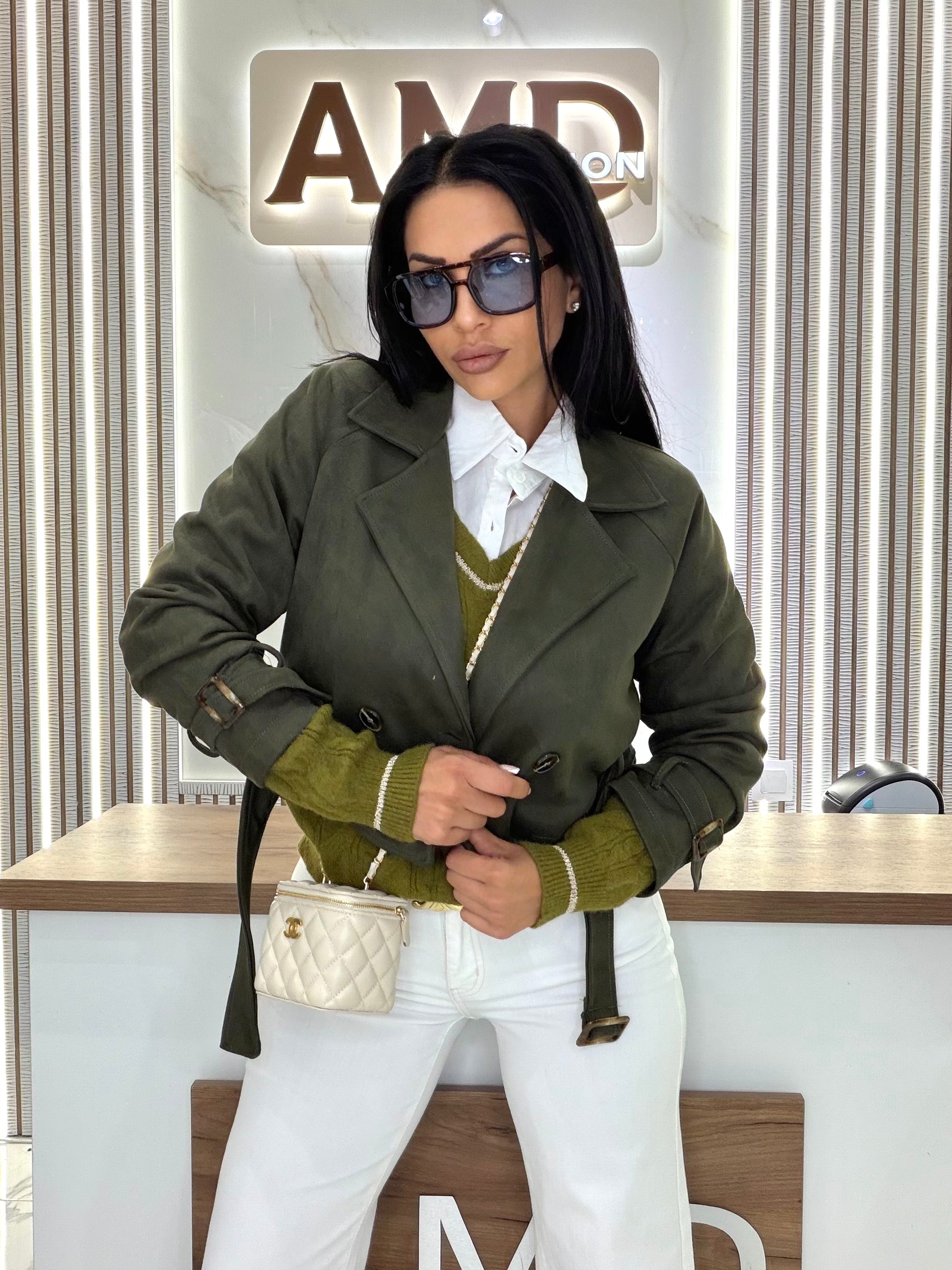 Велурено яке "Olive Suede Jacket"