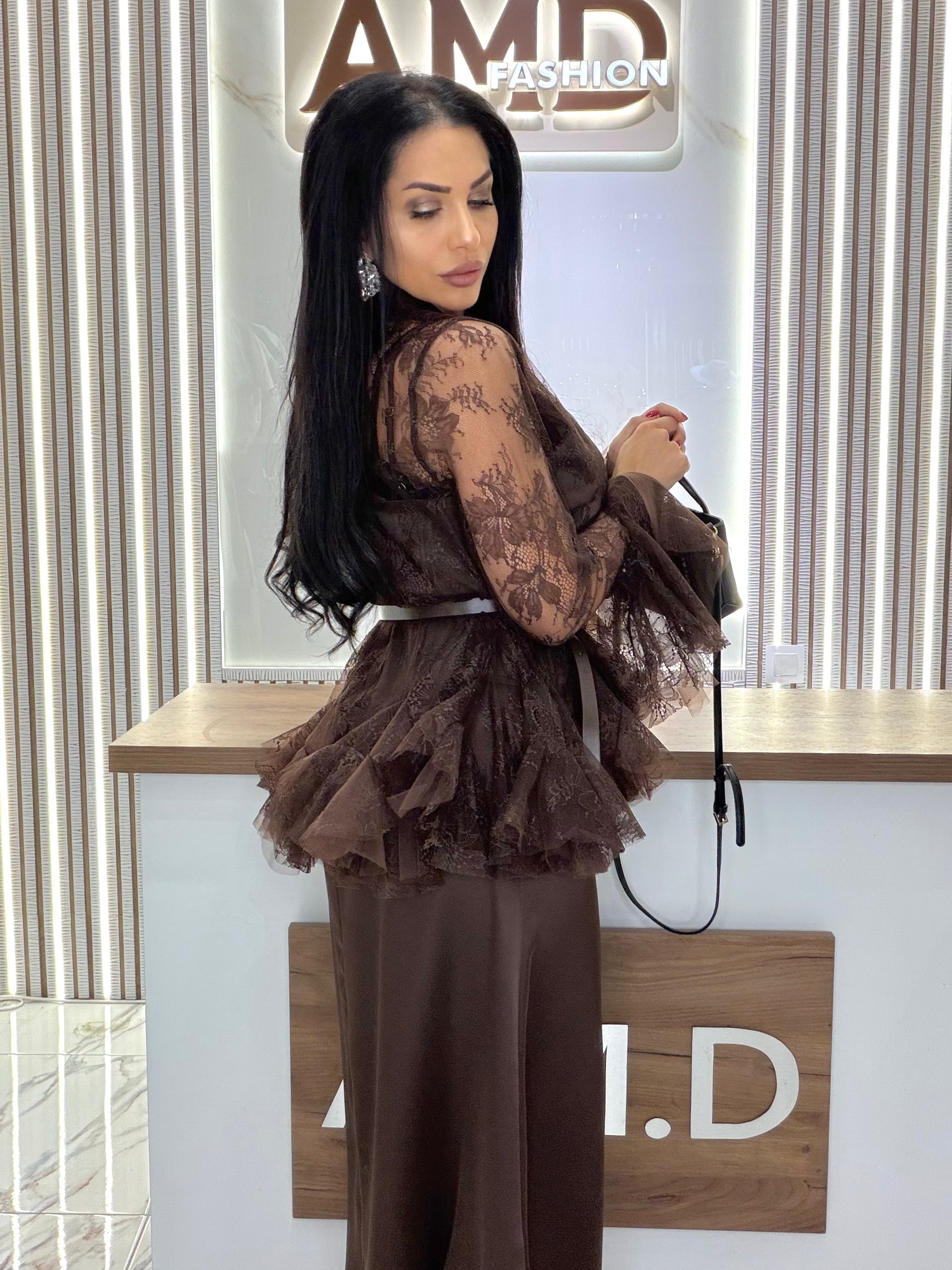 Рокля от две части "LACE DRESS – BROWN"