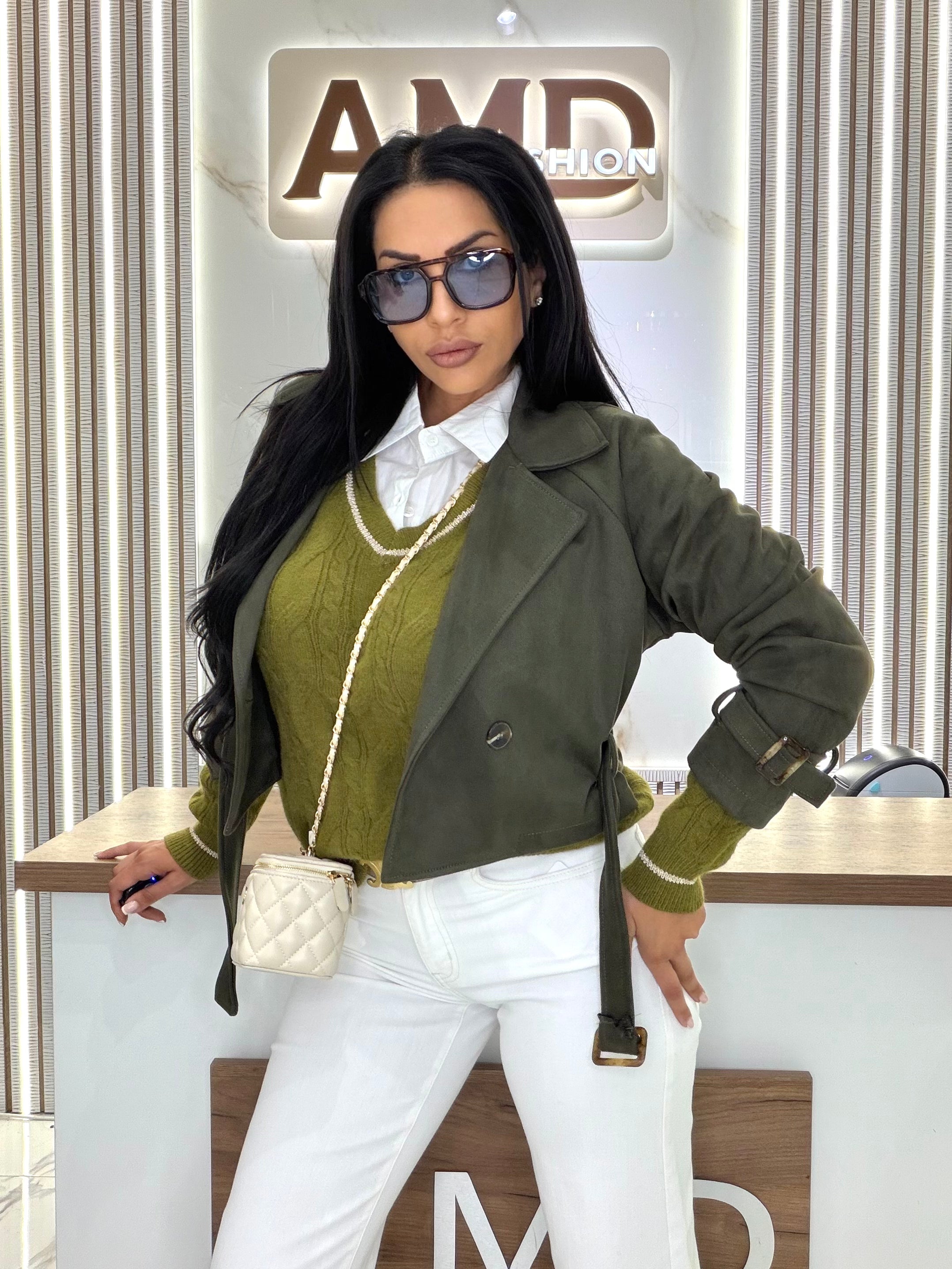 Велурено яке "Olive Suede Jacket"