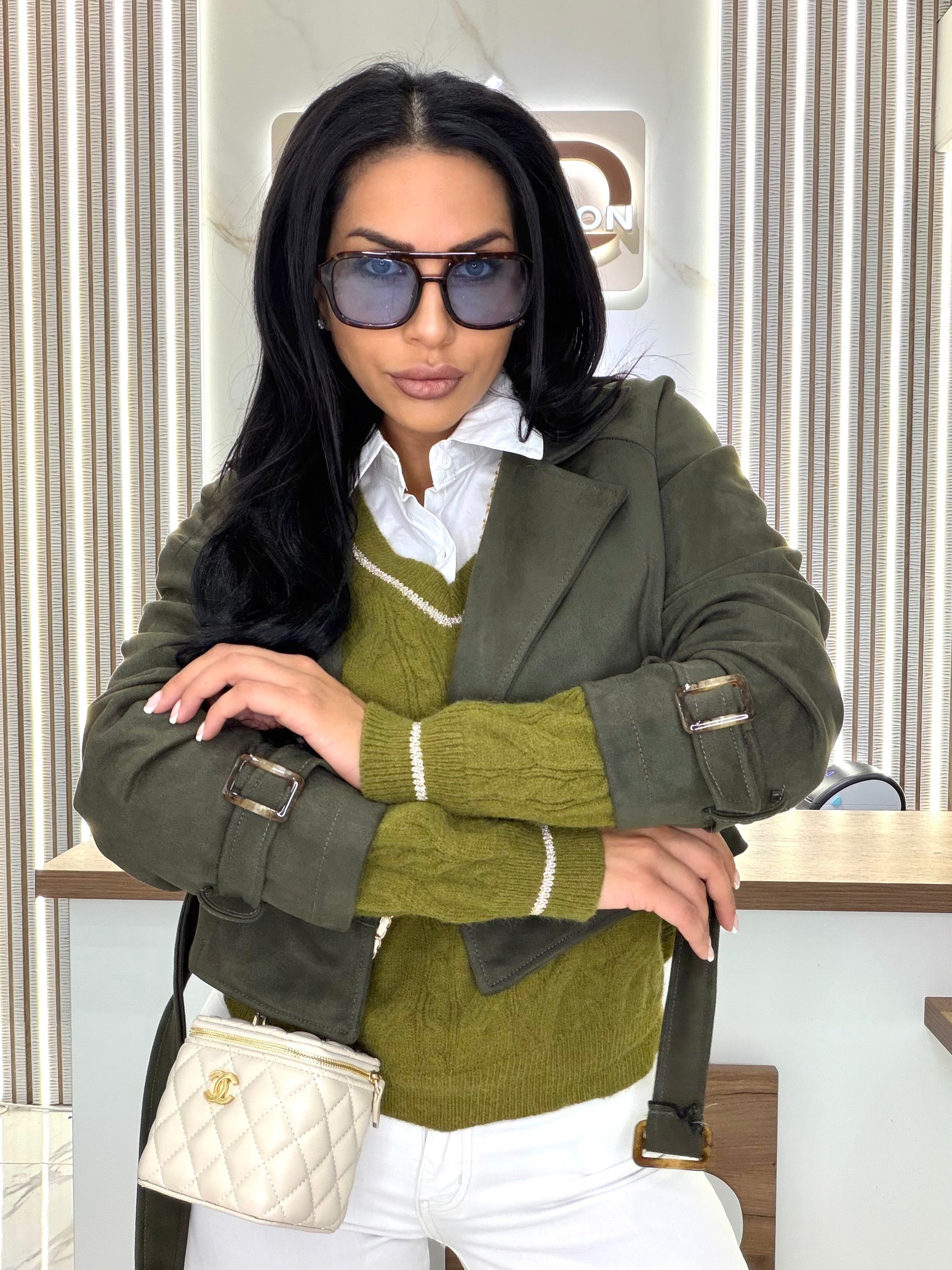 Велурено яке "Olive Suede Jacket"